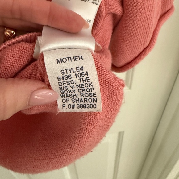 MOTHER The Boxy Crop V-Neck Short Sleeve Sweater Top Pink Size XS - Picture 7 of 11